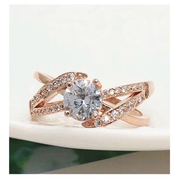 Ring 18K Rose Gold Diamond 5 7 - Picture 4 of 15